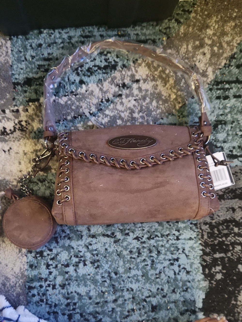 Ed Hardy Taupe Suede Chain-Trim Shoulder Bag - Picture 2 of 7